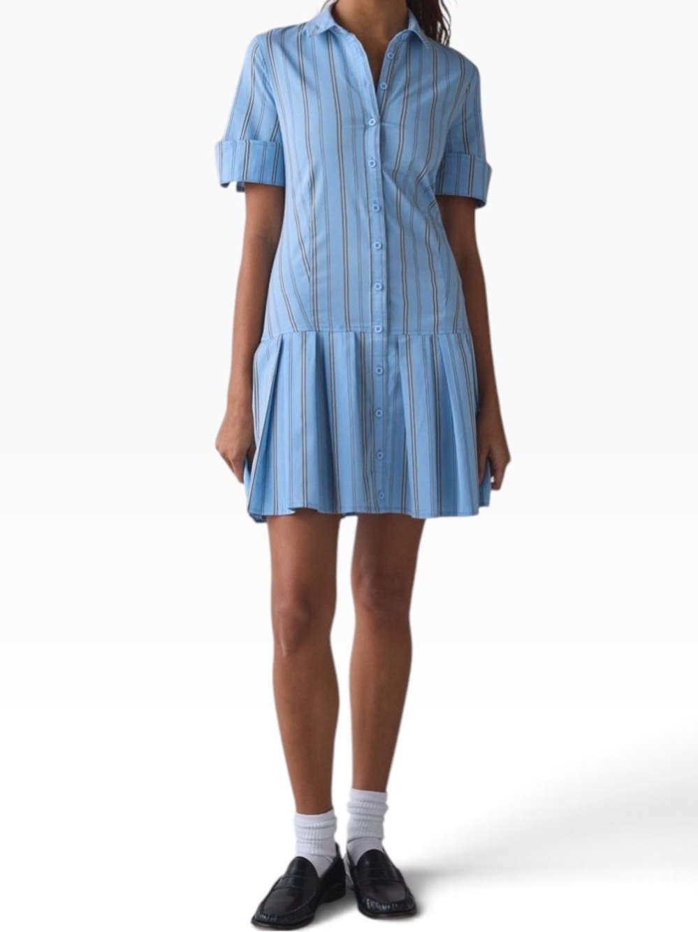 BDG Blue Striped Pleated Hem Shirt look Dress